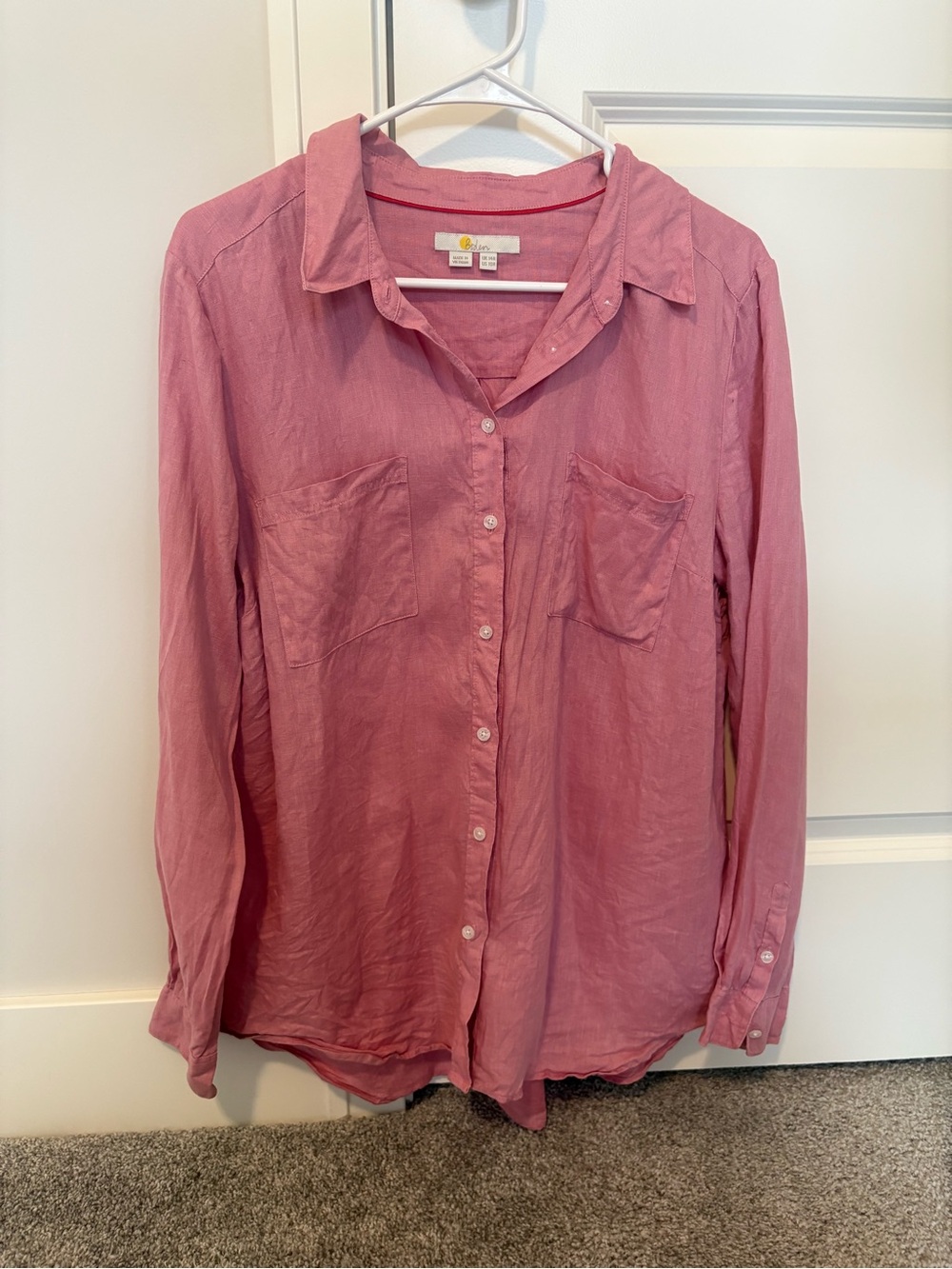 Boden 100% linen button up long sleeve red/pink shirt